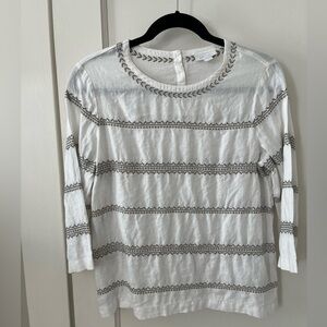 J. Jill White Love Linen Tunic Top with Sage Stitch Detail (XS)